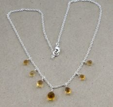 Citrine Drop gemstone necklace for women, 925 Sterling silver necklace